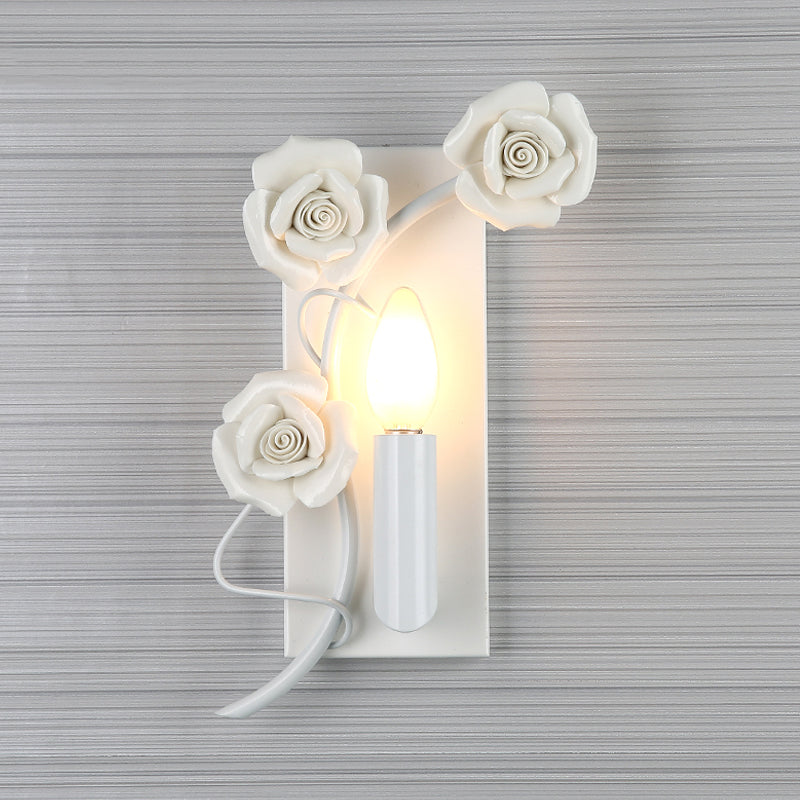 Rynx | White Simple Wall Lamp Korean Garden Iron Candle Holder with Engraved Rose Decoration
