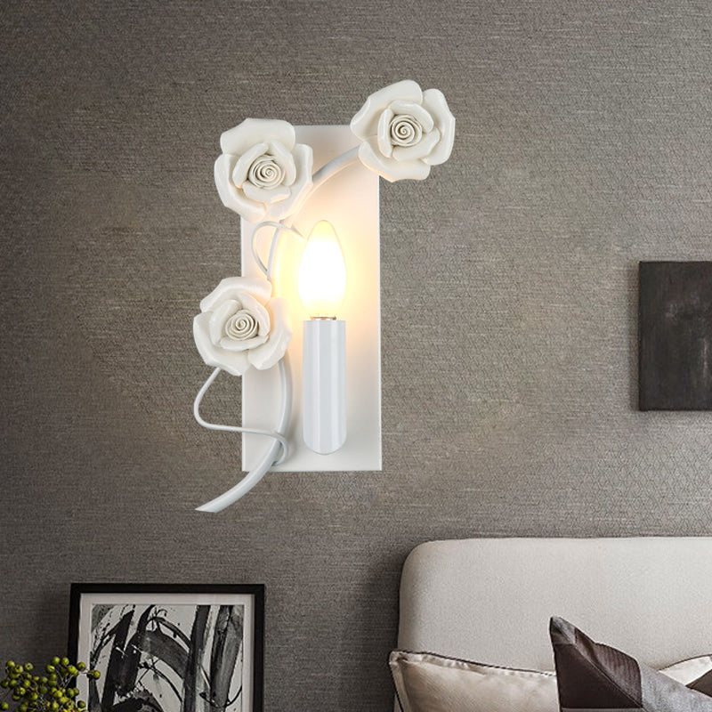 Rynx | White Simple Wall Lamp Korean Garden Iron Candle Holder with Engraved Rose Decoration
