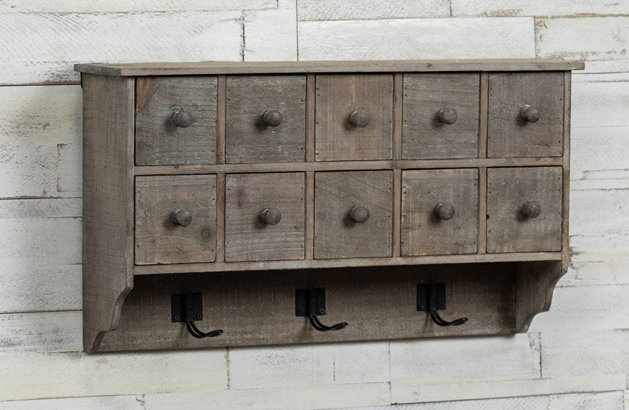 Rynx | Dulled wood 10 drawer wall shelf