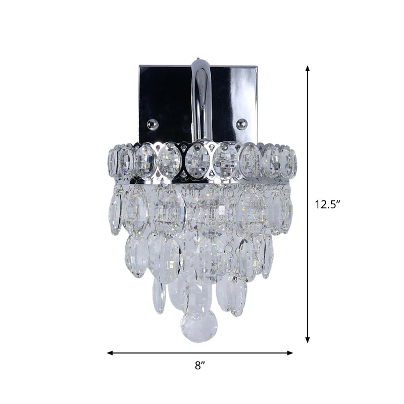 Rynx | Fringe LED Wall Lighting Ideas Modern Chrome Faceted Crystal Wall Lamp with Scroll Arm