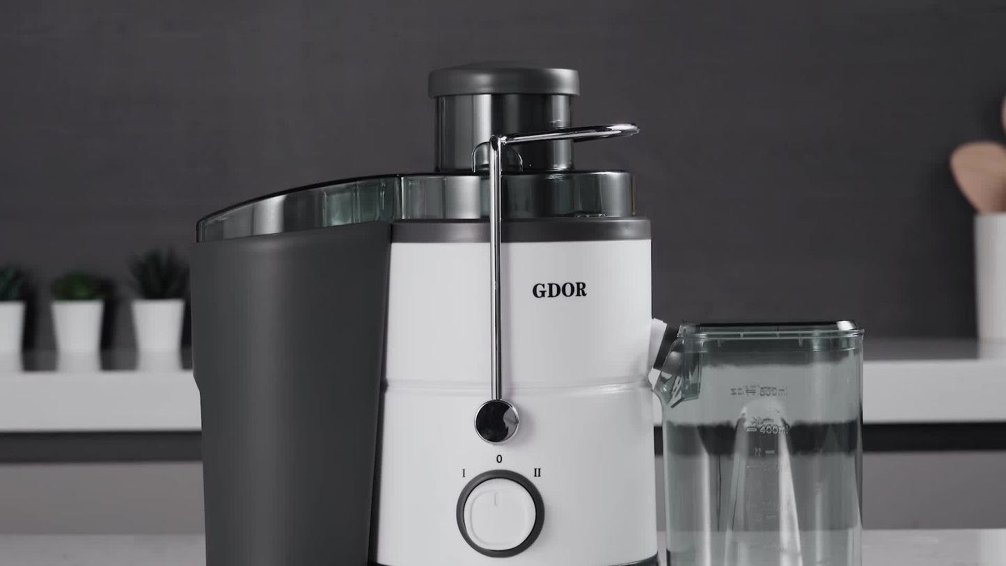 Rynx | 800W GDOR Power Centrifugal Juicer - 3" Wide Feed Chute, Dual Speed Settings, Anti-Drip, BPA-Free | Efficient Juice Maker for Fruits and Vegetables | Easy Cleaning, Compact Design - White