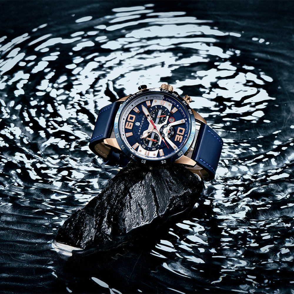 Rynx | Men's stainless steel quartz watch with leather strap