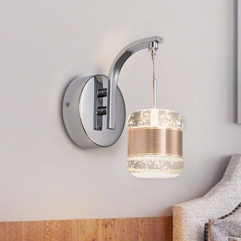 Rynx | LED Seeded Crystal Wall Lamp Contemporary Chrome Cylinder Bedroom Wall Light Fixture