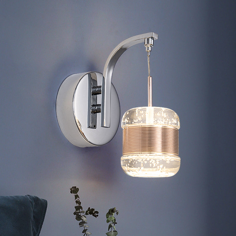 Rynx | LED Seeded Crystal Wall Lamp Contemporary Chrome Cylinder Bedroom Wall Light Fixture