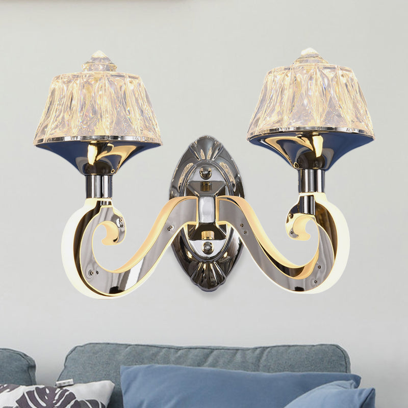 Rynx | Clear Crystal Chrome Wall Light Narrow 1/2-Bulb Modern Wall Light with Illuminated Arm