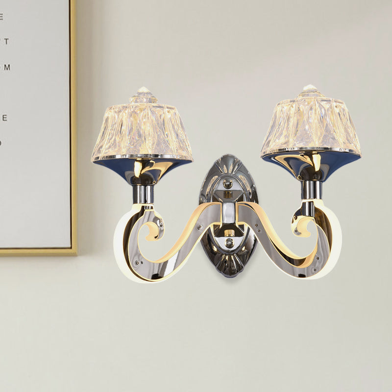 Rynx | Clear Crystal Chrome Wall Light Narrow 1/2-Bulb Modern Wall Light with Illuminated Arm