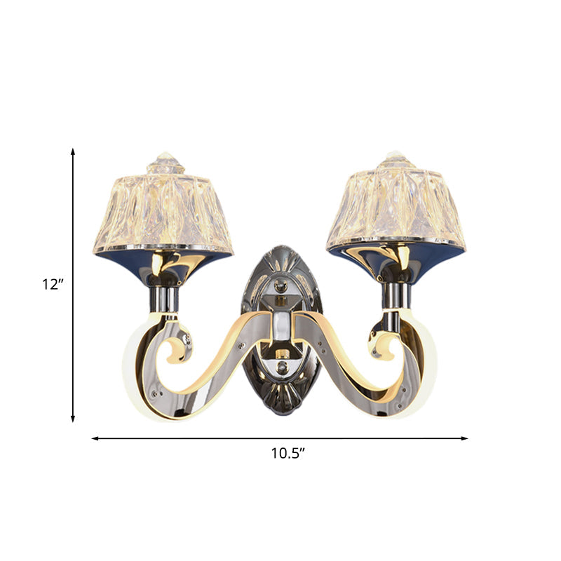 Rynx | Clear Crystal Chrome Wall Light Narrow 1/2-Bulb Modern Wall Light with Illuminated Arm