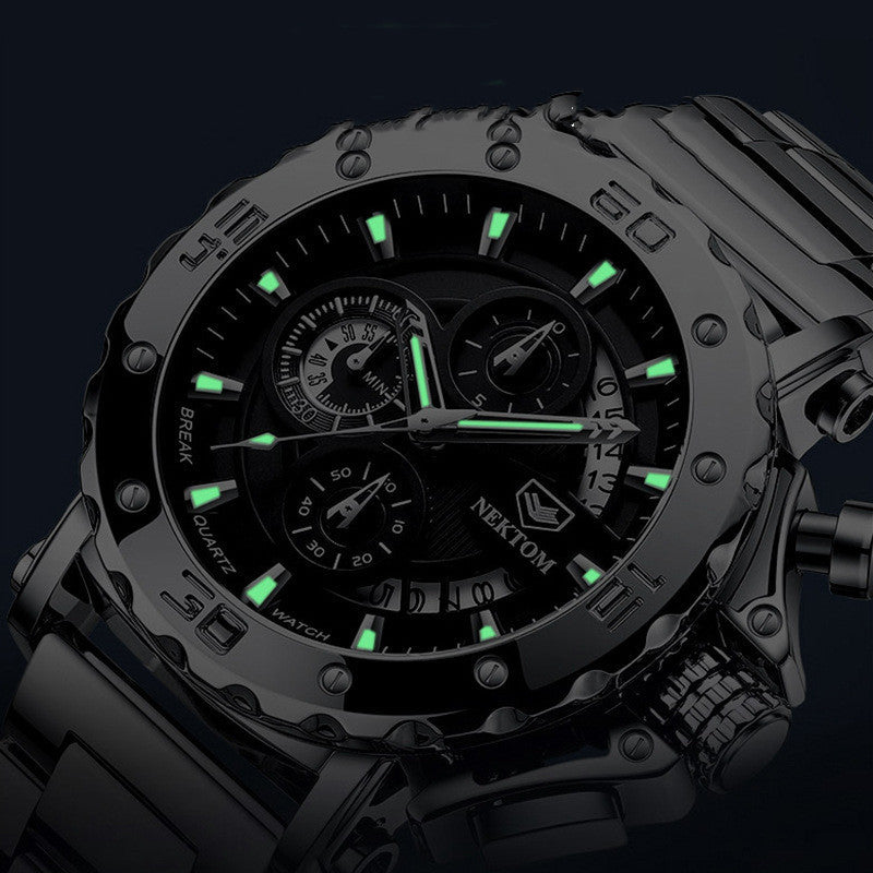 Rynx | Men's sturdy steel bracelet waterproof luminous quartz watch