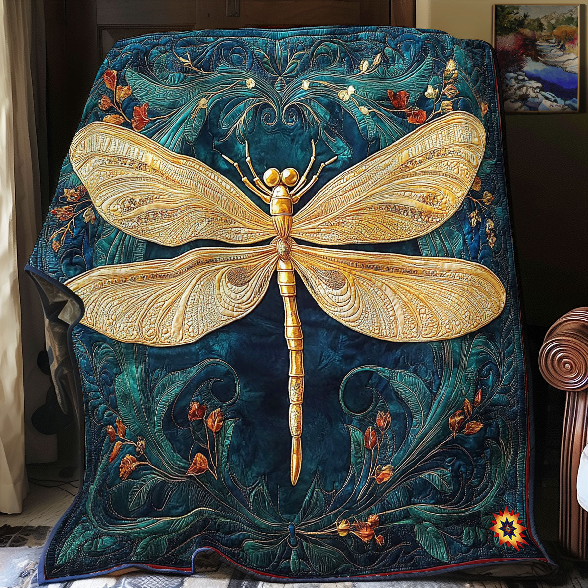 Rynx | Abstract Gold Dragonfly Quilt