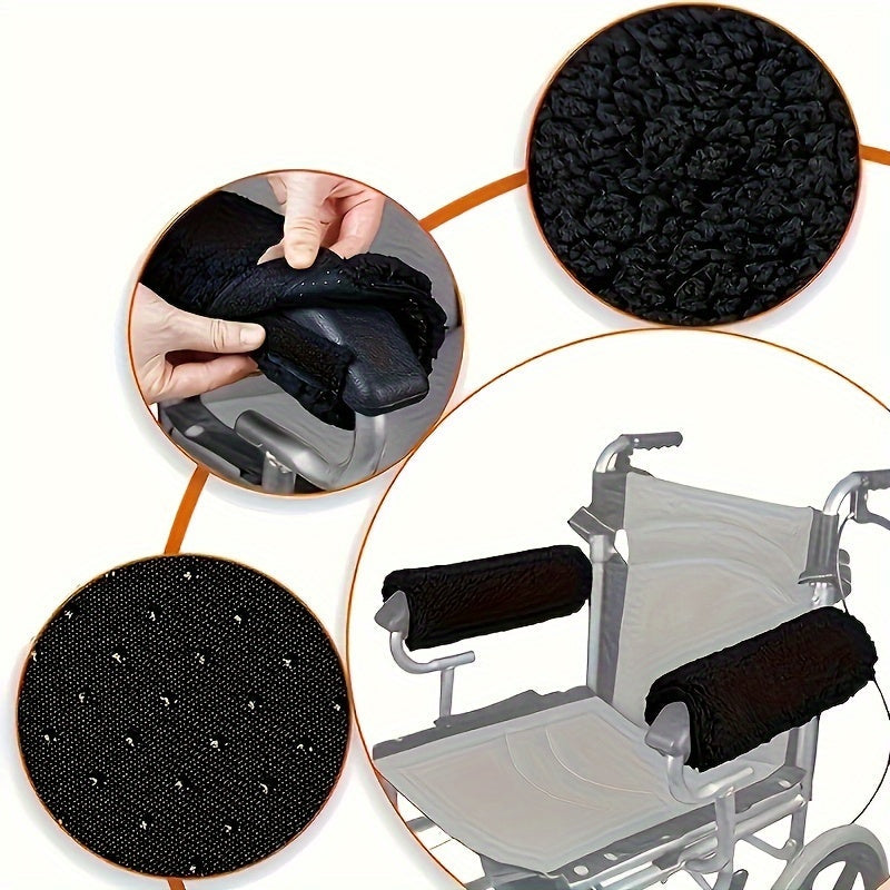 Rynx | 2 Pack Soft Wheelchair Armrest Covers – Non-Slip Protective Pads for Office Chair Arms, Comfort Travel Accessories – Black