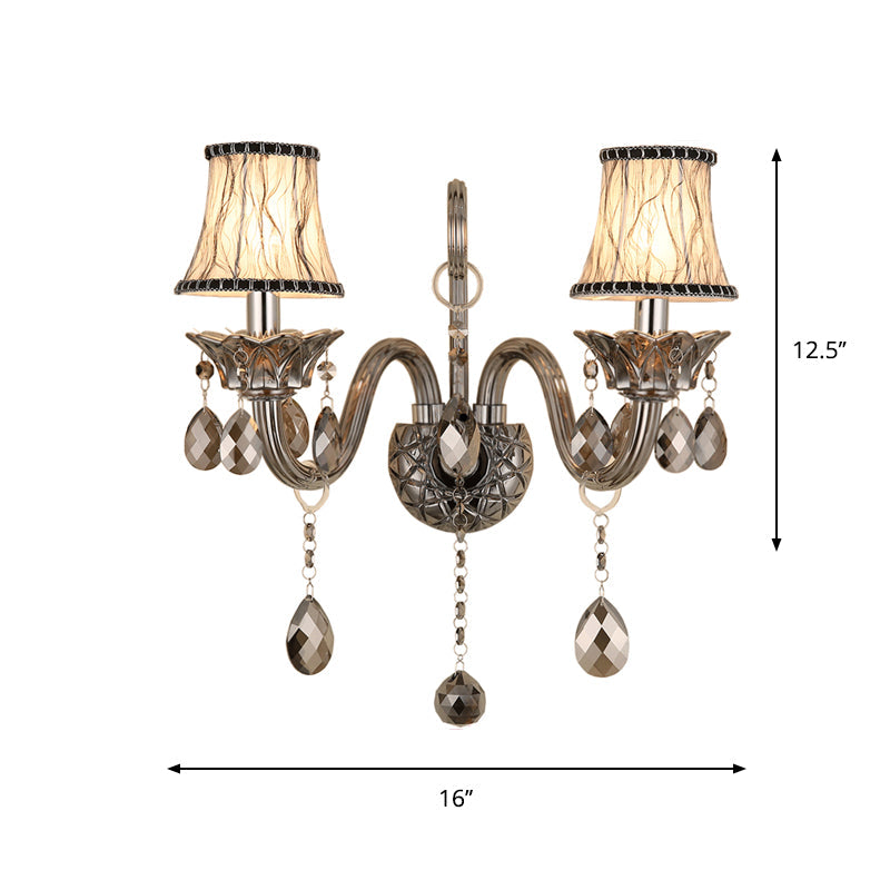 Rynx | Smoke gray crystal bell wall lamp retro 1/2-bulb living room wall lamp with fabric shade