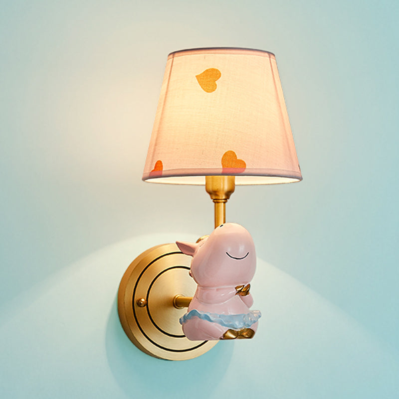 Rynx | Resin Horse Wall Lamp Cartoon 1-Head Gold Wall Lighting Fixture with Bucket Fabric Lampshade