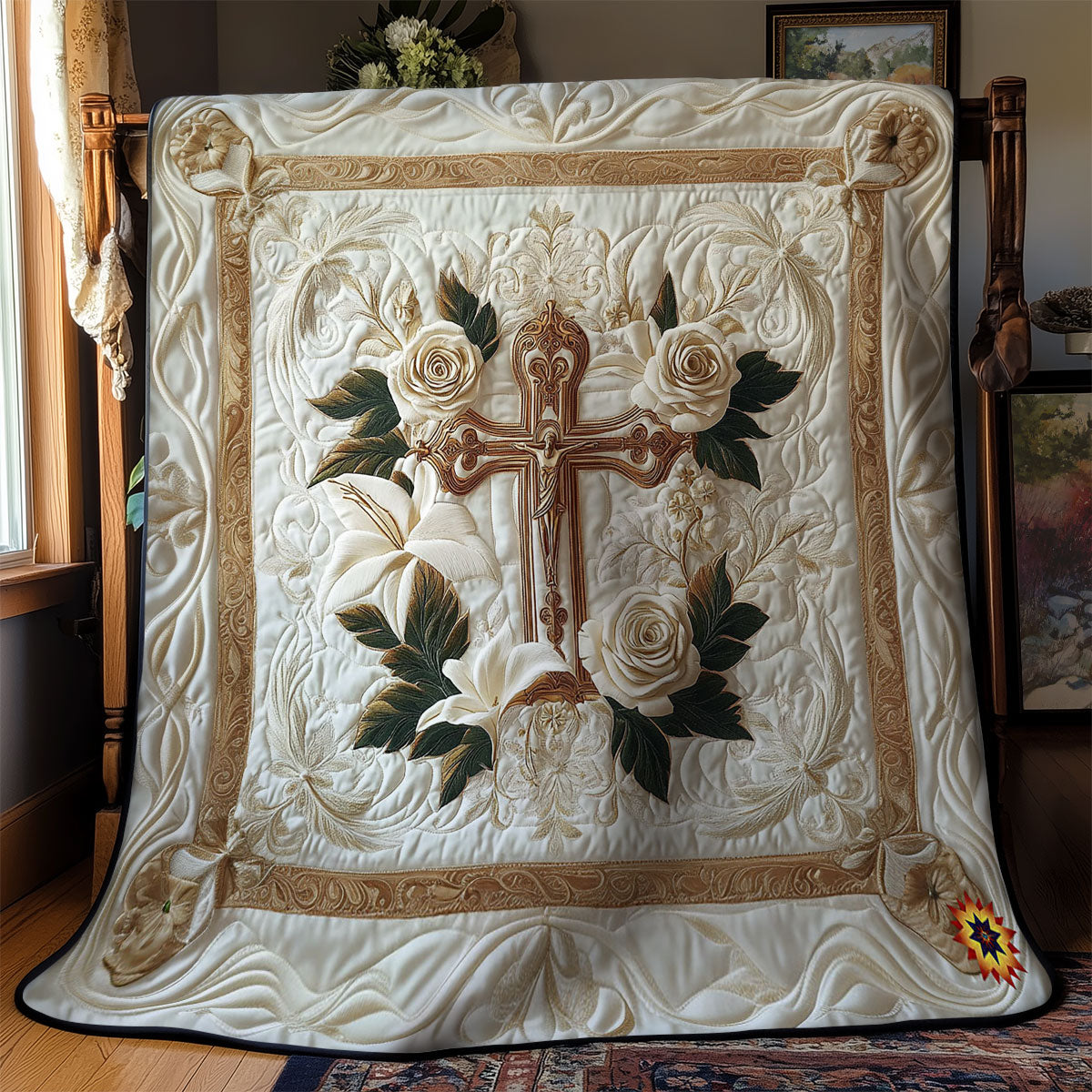 Rynx | White Flower Cross Quilt