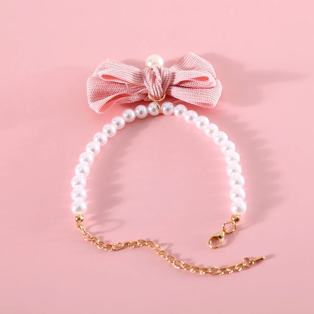 Rynx | Elegant Pearl Cat & Small Dog Collar with Rhinestone Bow