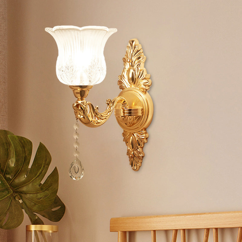 Rynx | Gold Flower/Bell Wall Lamp Modernist Crystal Shade 1 Light Living Room Wall Mounted Lamp