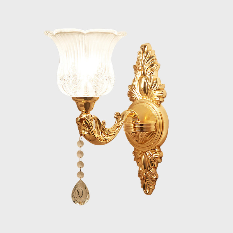 Rynx | Gold Flower/Bell Wall Lamp Modernist Crystal Shade 1 Light Living Room Wall Mounted Lamp