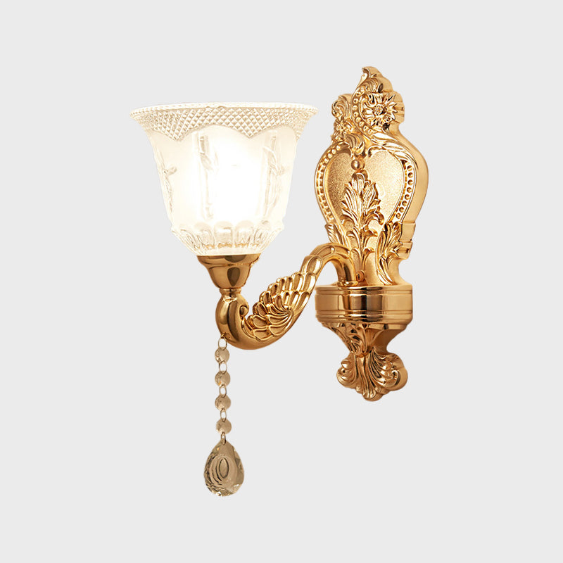 Rynx | Gold Flower/Bell Wall Lamp Modernist Crystal Shade 1 Light Living Room Wall Mounted Lamp