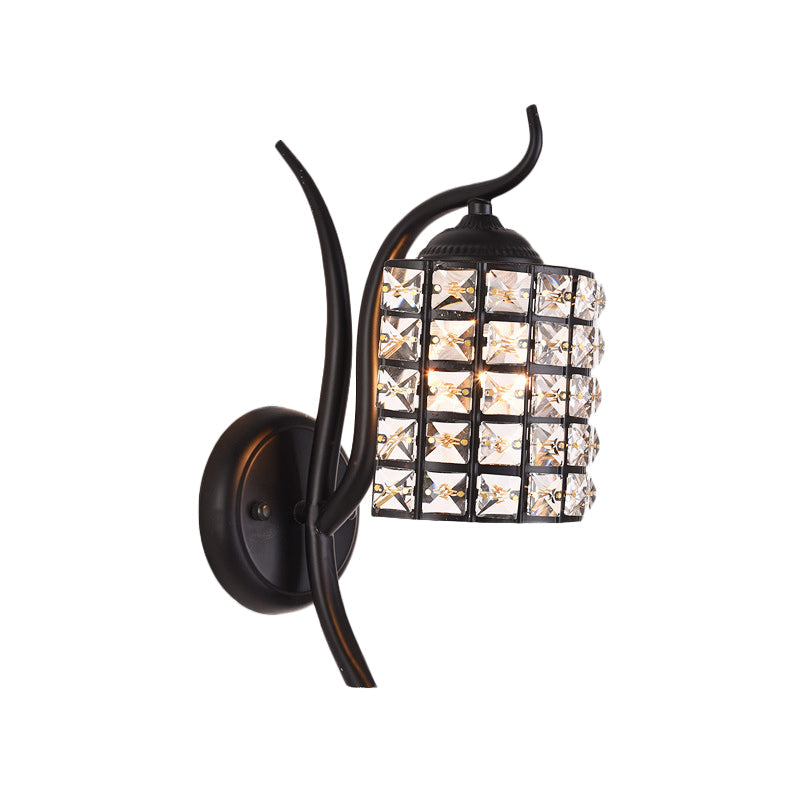 Rynx | Inserted Crystal Square/Rhombus Wall Light Minimalist 1-Light Shade Wall Lighting Fixture in Black