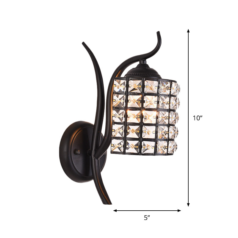 Rynx | Inserted Crystal Square/Rhombus Wall Light Minimalist 1-Light Shade Wall Lighting Fixture in Black