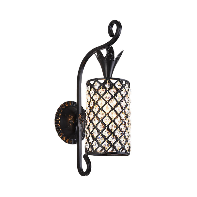 Rynx | Inserted Crystal Square/Rhombus Wall Light Minimalist 1-Light Shade Wall Lighting Fixture in Black