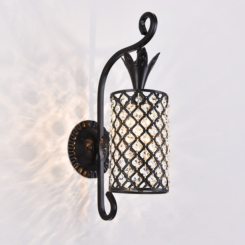Rynx | Inserted Crystal Square/Rhombus Wall Light Minimalist 1-Light Shade Wall Lighting Fixture in Black