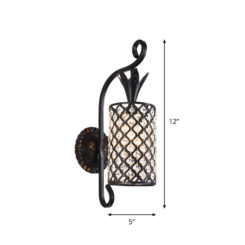 Rynx | Inserted Crystal Square/Rhombus Wall Light Minimalist 1-Light Shade Wall Lighting Fixture in Black