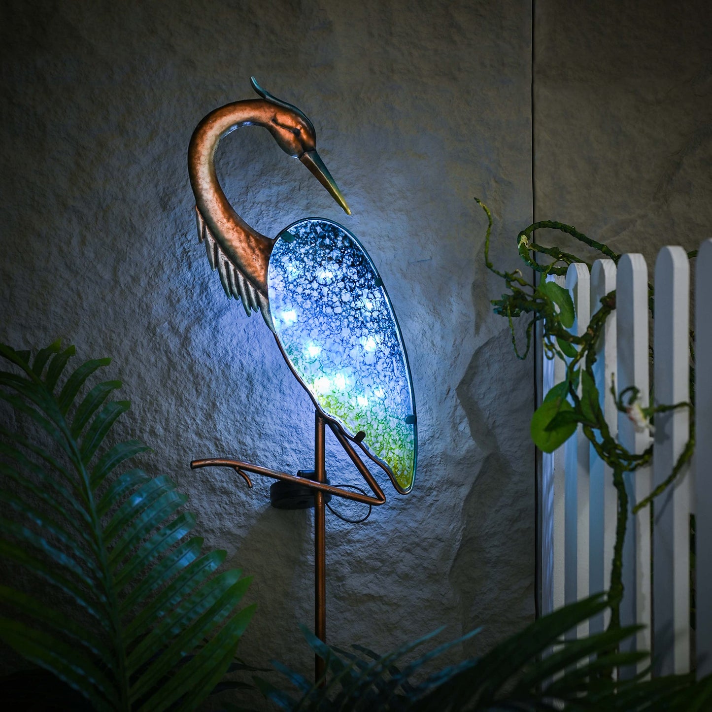 Rynx | Teresa'S Collections Blue Heron Solar Lights, Metal Yard Art For Garden Decor, 43"