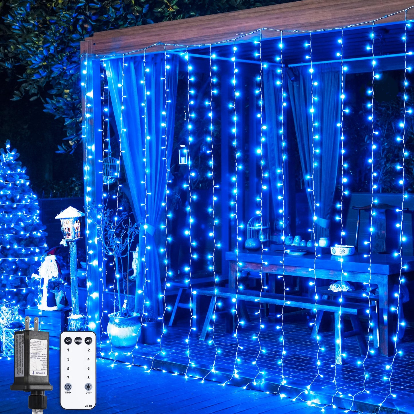 Rynx | Jmexsuss 300Led Christmas Curtain Lights, Blue Christmas Lights With Remote Control, Blue Light Chain For Bedroom Wall Window Sill Background Garden Indoor Outdoor Terrace Garden Veranda Decorations, 9.8X9.8Ft