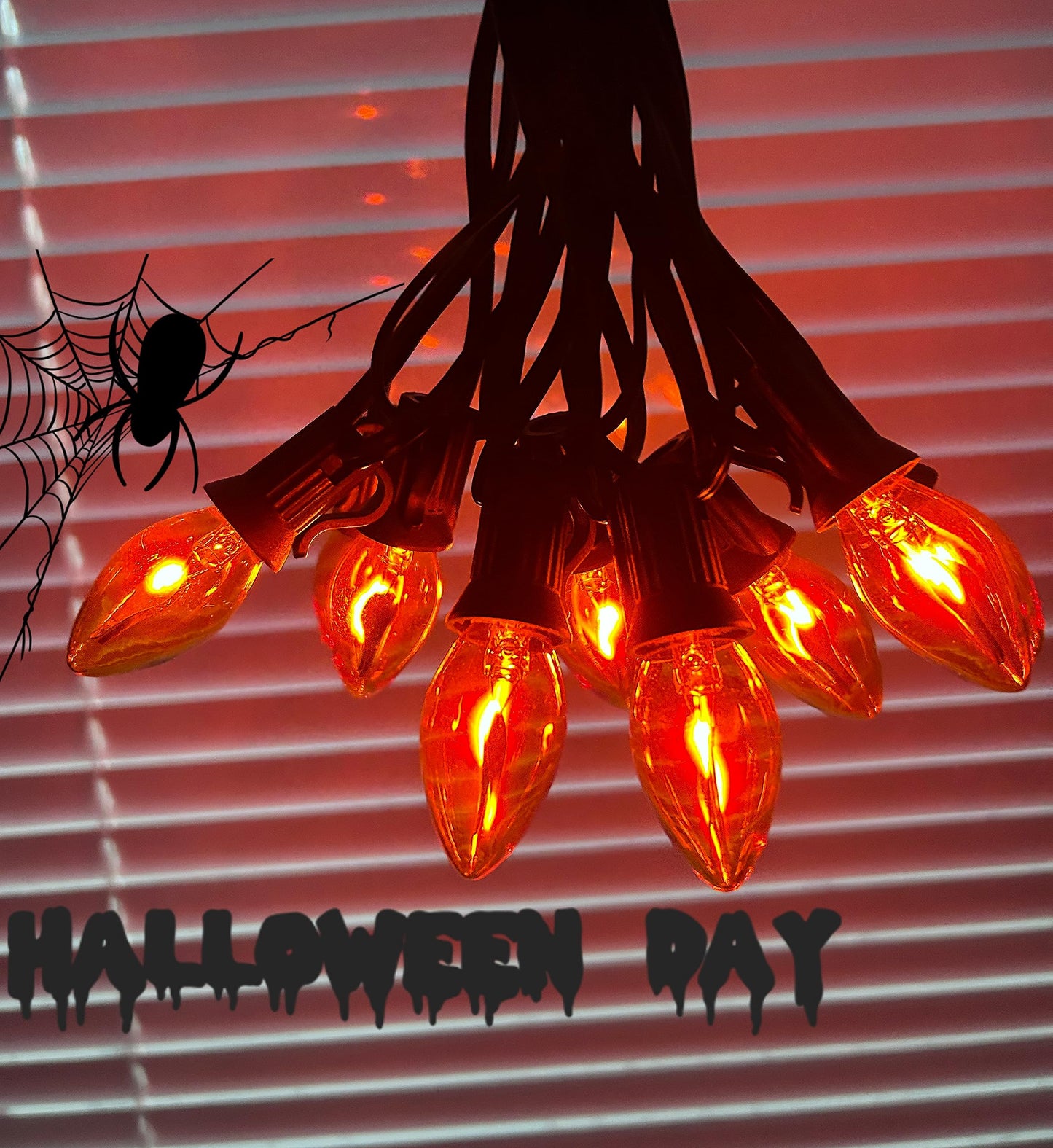 Rynx | Doratale 25Ft C7 Orange Halloween Blinking Flame Light, Waterproof Indoor/Outdoor Decor