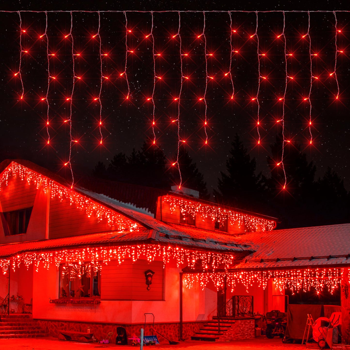 Rynx | Qunlight 300L Led Icon Lights, Red Window Curtain Lights, 8 Modes With 30V Plug For Wedding, Party, Bedroom, Home, Garden, Outdoor, Indoor Wall, Christmas Decorations, Connectable
