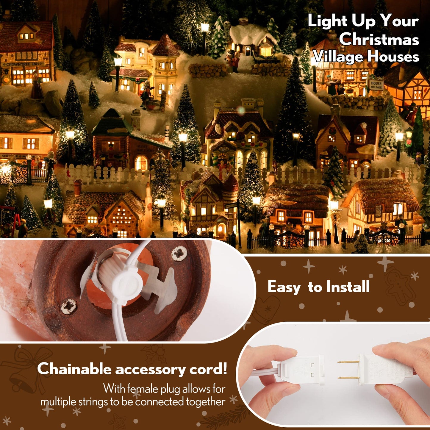 Rynx | Meonum 8.2 foot LED light cable with 3 warm white bulbs for Halloween and Christmas decorations