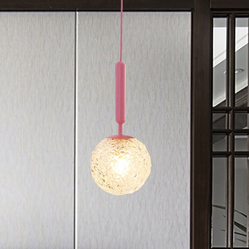 Rynx | 1 Bulb Wall Pendant Light Minimalism Pink Finish Wall Mounted Lamp with Globe White Matte/Clear Water Glass Shade