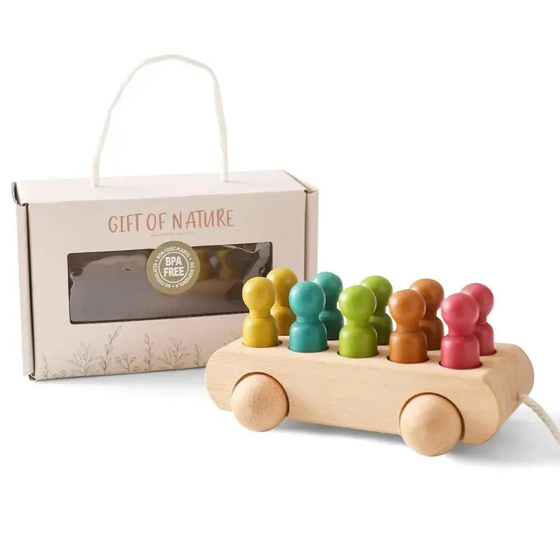 Rynx | Educational Wooden Train Set for Babies - Montessori-Inspired Learning Toy with Trolley and Number Blocks