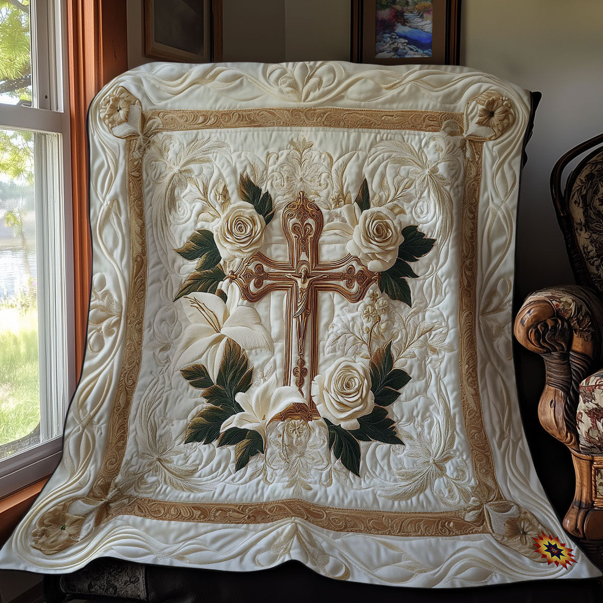 Rynx | White Flower Cross Quilt