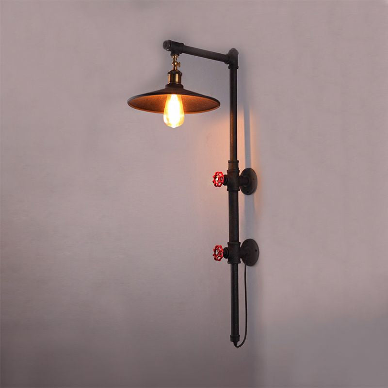 Rynx | 1 Light Flat Wall Sconce Lighting with Pipe and Angle Arm Industrial Style Black Metallic Wall Lamp