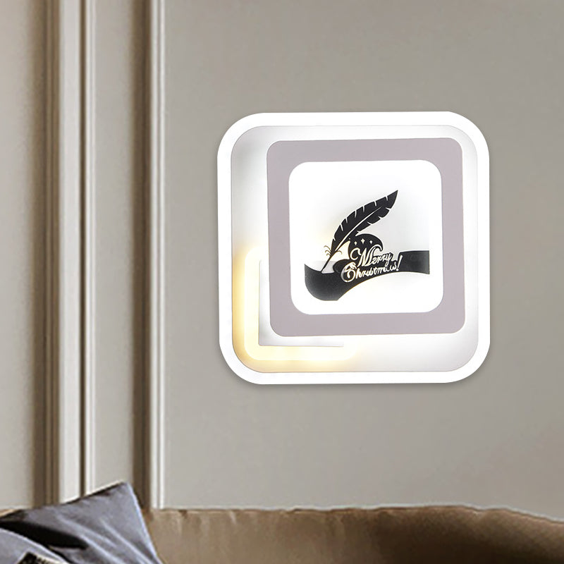 Rynx | Acrylic Square Wall Light Simplicity LED White Wall Lamp with Deer/Feather Pattern for Living Room