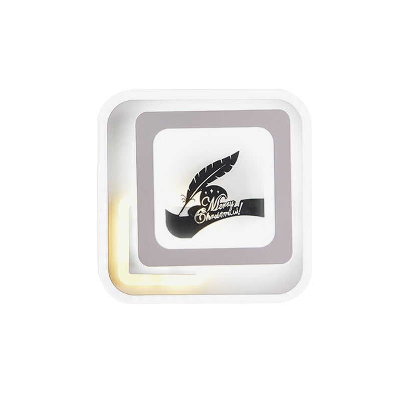 Rynx | Acrylic Square Wall Light Simplicity LED White Wall Lamp with Deer/Feather Pattern for Living Room