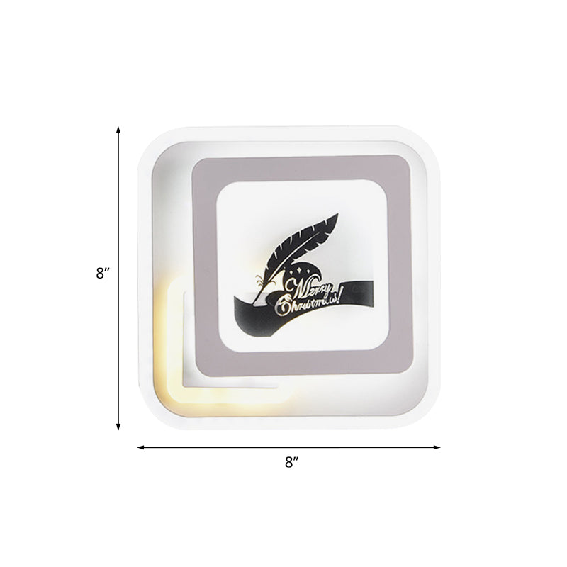 Rynx | Acrylic Square Wall Light Simplicity LED White Wall Lamp with Deer/Feather Pattern for Living Room
