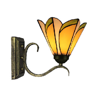 Rynx | Yellow conical wall lamp 1 head Tiffany glass wall sconce in antique bronze for the study