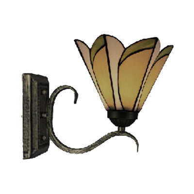 Rynx | Yellow conical wall lamp 1 head Tiffany glass wall sconce in antique bronze for the study