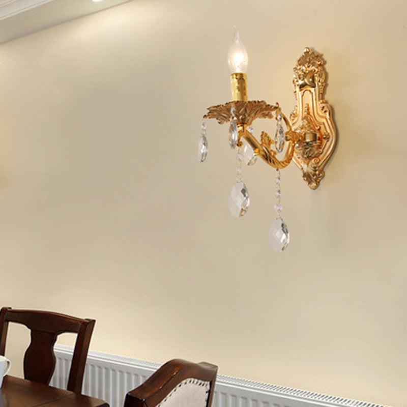 Rynx | Gold Candelabrum Wall Lamp Modernism 1/2 Lights Metal Wall Light with Crystal Drops