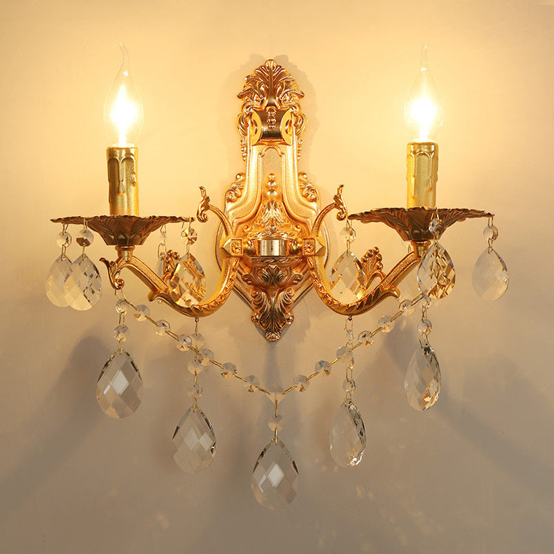Rynx | Gold Candelabrum Wall Lamp Modernism 1/2 Lights Metal Wall Light with Crystal Drops