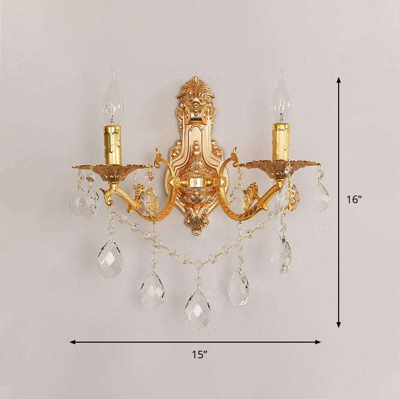 Rynx | Gold Candelabrum Wall Lamp Modernism 1/2 Lights Metal Wall Light with Crystal Drops