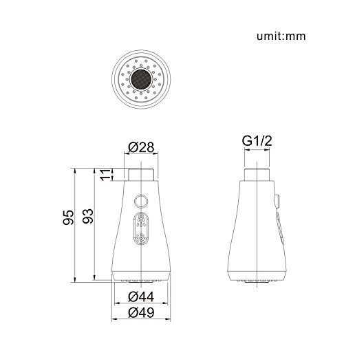 Rynx | 2 Beam Shower Head Matt Shower with Stop Button Replacement Fitting Replacement Hand Shower