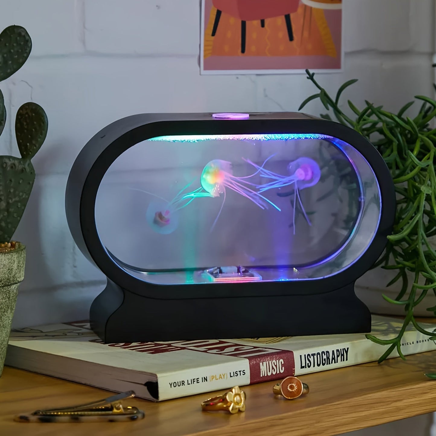 Rynx | LumiJelly - LED Jellyfish Table Lamp, 3-Color Simulated Aquarium Night Light, Battery-Powered, Decorative Light