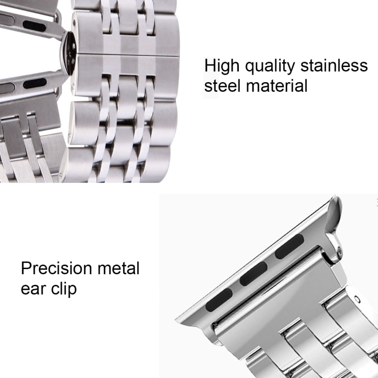 Rynx | 22mm Men Hidden Butterfly Buckle 7 Beads Stainless Steel Watch Band for Apple Watch 38mm(Silver Gold)