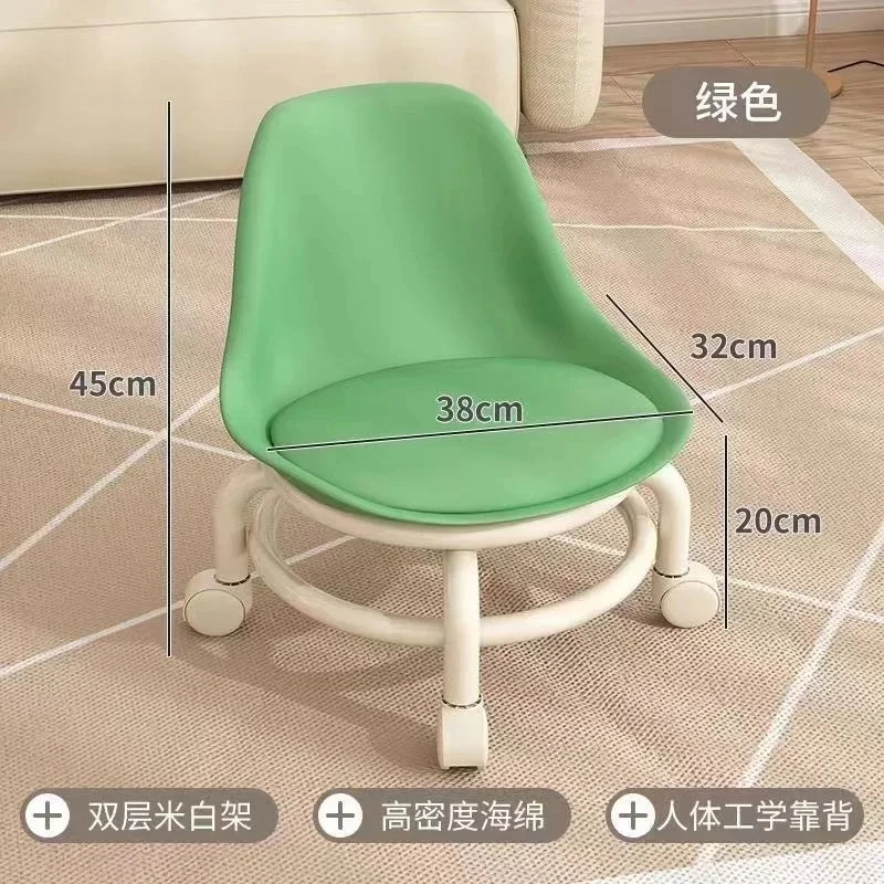 Rynx | Low Stool Ottoman, Weight Capacity Children's Stool, Backrest, Small, Living Room Ottoman, Low Chair, Small, Nappa Leather Fabric, Thick, Waterproof, Quiet Wheels, 360 Degrees