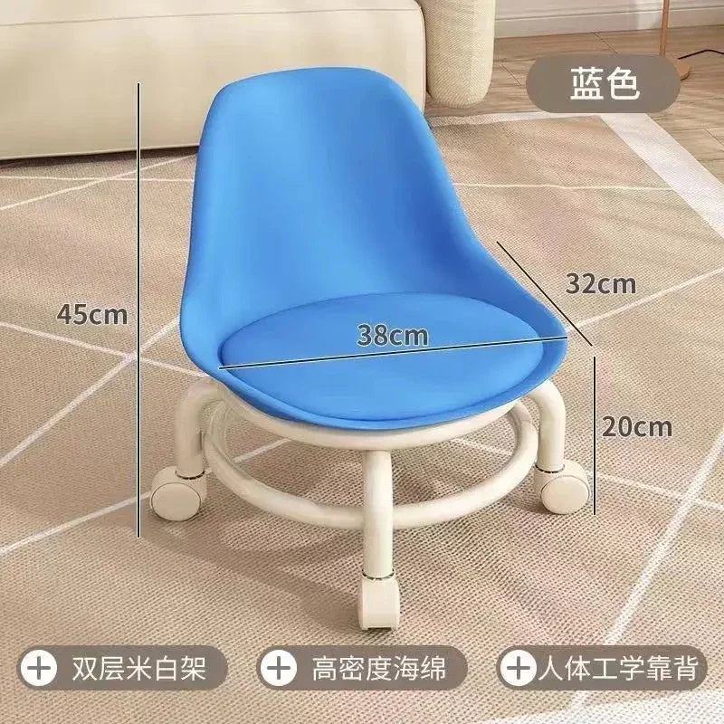 Rynx | Low Stool Ottoman, Weight Capacity Children's Stool, Backrest, Small, Living Room Ottoman, Low Chair, Small, Nappa Leather Fabric, Thick, Waterproof, Quiet Wheels, 360 Degrees