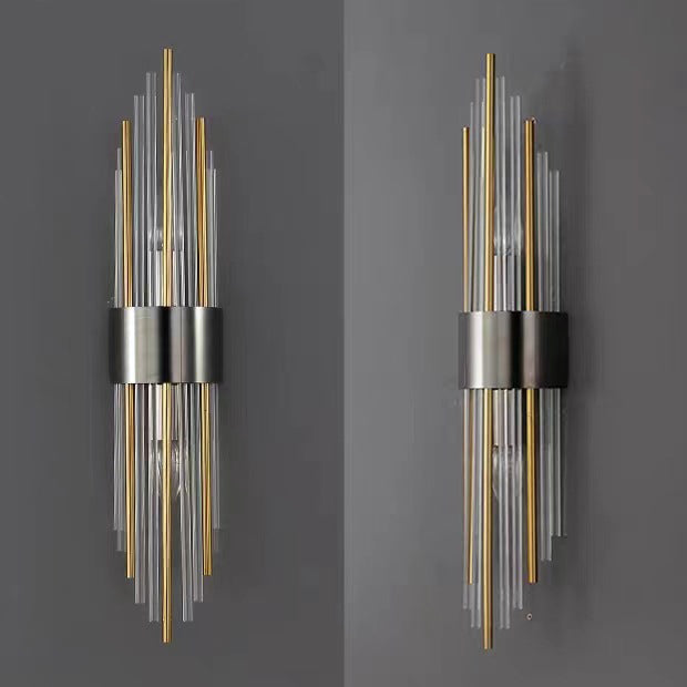 Rynx | Contemporary Nordic Round Pipe Long Stainless Steel Crystal 2-Light Wall Sconces Lamp For Living Room