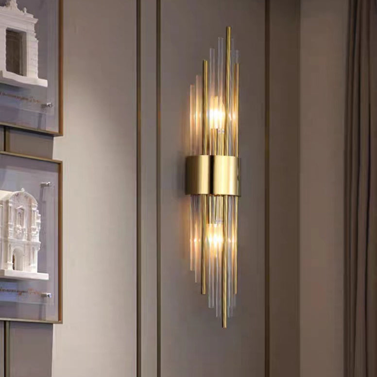 Rynx | Contemporary Nordic Round Pipe Long Stainless Steel Crystal 2-Light Wall Sconces Lamp For Living Room